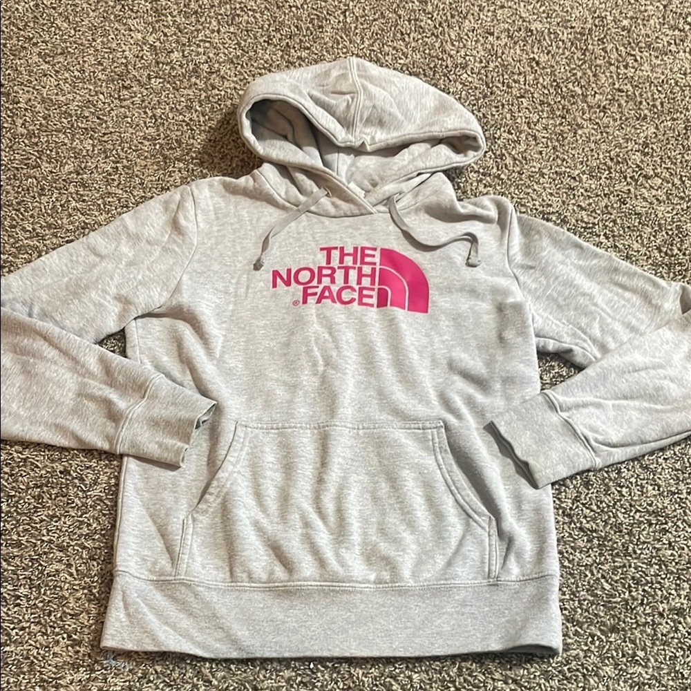 The North Face Gray Hoodie with Pink Logo - Picture 1 of 6